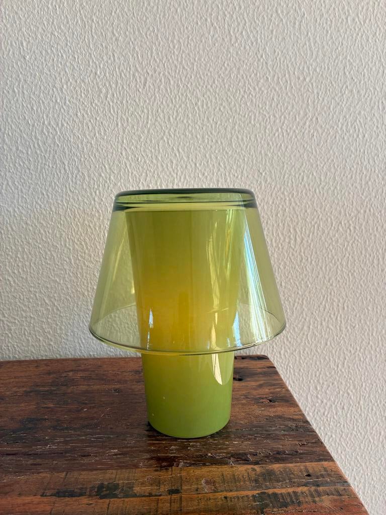 Groen glazen lampje - sfeervol, Huis en Inrichting, Lampen | Vloerlampen, Ophalen, Gebruikt, Glas, Minder dan 100 cm