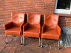 Set van 3 HVS leren eetkamerstoelen, Ophalen of Verzenden