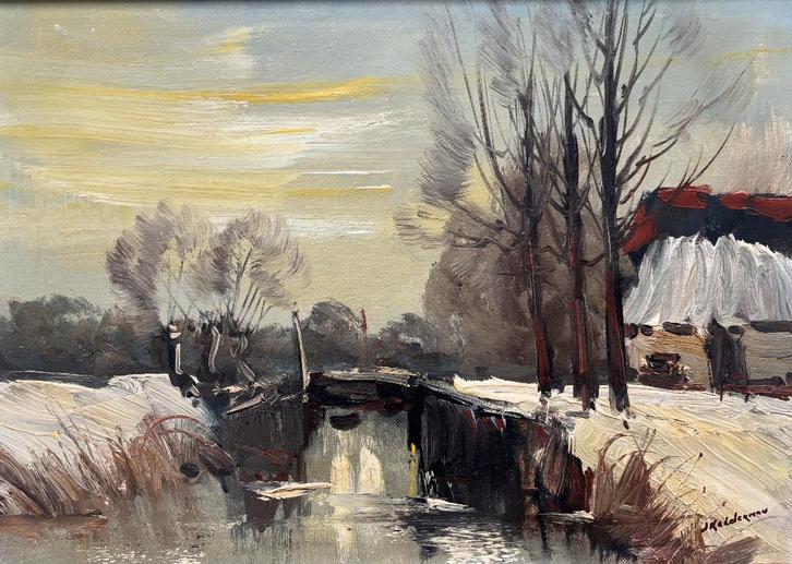 Jan Kelderman (1914-1990) - Winter in Abcoude, Antiek en Kunst, Kunst | Schilderijen | Klassiek, Ophalen of Verzenden