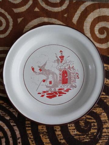  Mooi oud emaille bord met afbeelding van heks beschikbaar voor biedingen
