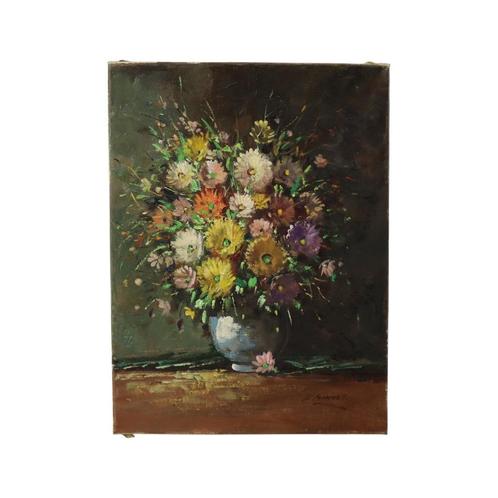Kleurrijk Bloemen Stilleven Amateur Schilderij Gesigneerd 40, Antiek en Kunst, Kunst | Schilderijen | Klassiek, Ophalen of Verzenden