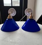 Set 2 vintage Franse melkglas driehoek glazen wandlamp blauw, Ophalen of Verzenden, Nieuw, Metaal