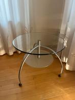 Glazen bijzettafel met metalen frame, Huis en Inrichting, Tafels | Bijzettafels, Ophalen, Minder dan 45 cm, Minder dan 55 cm, Gebruikt