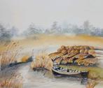 aquarel rietsnijders, weerribben, Ophalen of Verzenden