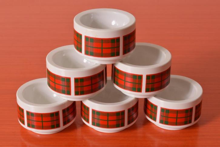 Set van 6 retro vintage Emsa Luran eierdopjes - Schotse ruit, Huis en Inrichting, Keuken | Servies, Zo goed als nieuw, Overige typen