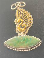 Vintage zilver/goud hanger met jaspes steen, Gebruikt, Ophalen of Verzenden, Met edelsteen, Groen