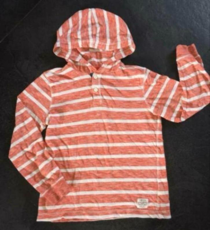 Stoer oranje wit gestreept truitje , maat 134 140, Kinderen en Baby's, Kinderkleding | Maat 134, Gebruikt, Meisje, Trui of Vest