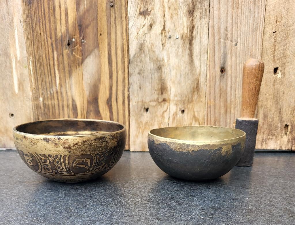 Set van 2 oude Jambati Klankschalen, Muziek en Instrumenten, Percussie, Gebruikt, Overige soorten, Ophalen of Verzenden