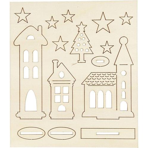 DIY houten (triplex) figuren kerk, huizen, Kerstboom en ster, Hobby en Vrije tijd, Knutselen, Nieuw, Materiaal, Ophalen of Verzenden