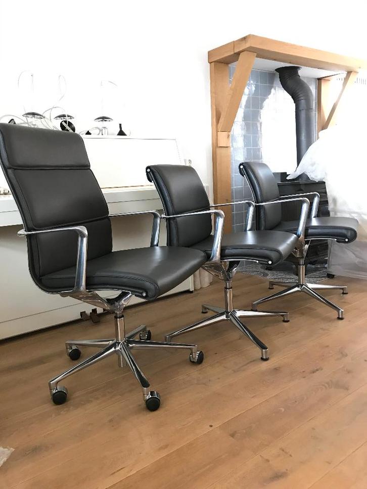 Set 3 ICF Una Executive chairs design stoel bureaustoel leer, Huis en Inrichting, Bureaustoelen, Zwart, Ophalen