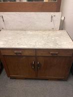 Eiken wastafel dressoir met marmeren plaat, Ophalen, Gebruikt, 100 tot 150 cm, Oud