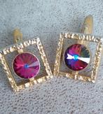 Vintage Gouden Manchetknopen met Kristal, Sieraden, Tassen en Uiterlijk, Manchetknopen, Ophalen of Verzenden, Gebruikt, Overige materialen