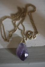 Antieke oude gouden vintage hanger amethist collier ketting, Ophalen of Verzenden, Goud, Ketting