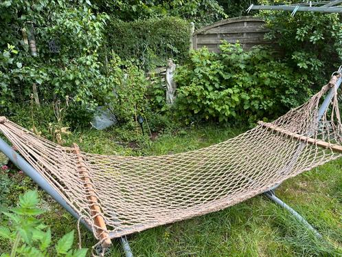 Handgeknoopte stevige hangmat naturel, Tuin en Terras, Hangmatten, Gebruikt, Ophalen