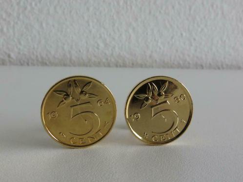 Setje manchetknopen 5 cent stuiver (goudkleur), Sieraden, Tassen en Uiterlijk, Manchetknopen, Zo goed als nieuw, Ophalen of Verzenden