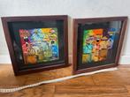 Twee Afrikaanse Schilderijtjes Ingelijst Kunst, Ophalen