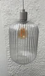 Hanglamp ribbel glas staal kleur pendel en led lamp, Gebruikt, Ophalen of Verzenden, Trendy, retro, Glas