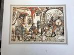 Prent van Anton Pieck en een grote trom etc., Verzamelen, Foto's en Prenten, Verzenden, 1980 tot heden, Zo goed als nieuw, Prent