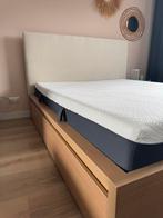 Ikea malm bed licht eiken 160x200 met gestoffeerd hoofdbord, Huis en Inrichting, Slaapkamer | Bedden, Ophalen, Beige, Tweepersoons