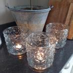 3 Grote glazen windlichten, Huis en Inrichting, Woonaccessoires | Kandelaars en Kaarsen, Ophalen, Zo goed als nieuw, Overige materialen