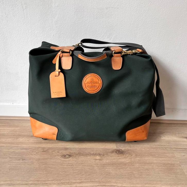 Originele Lancel reistas, weekendtas, groen canvas, Sieraden, Tassen en Uiterlijk, Tassen | Reistassen en Weekendtassen, Zo goed als nieuw