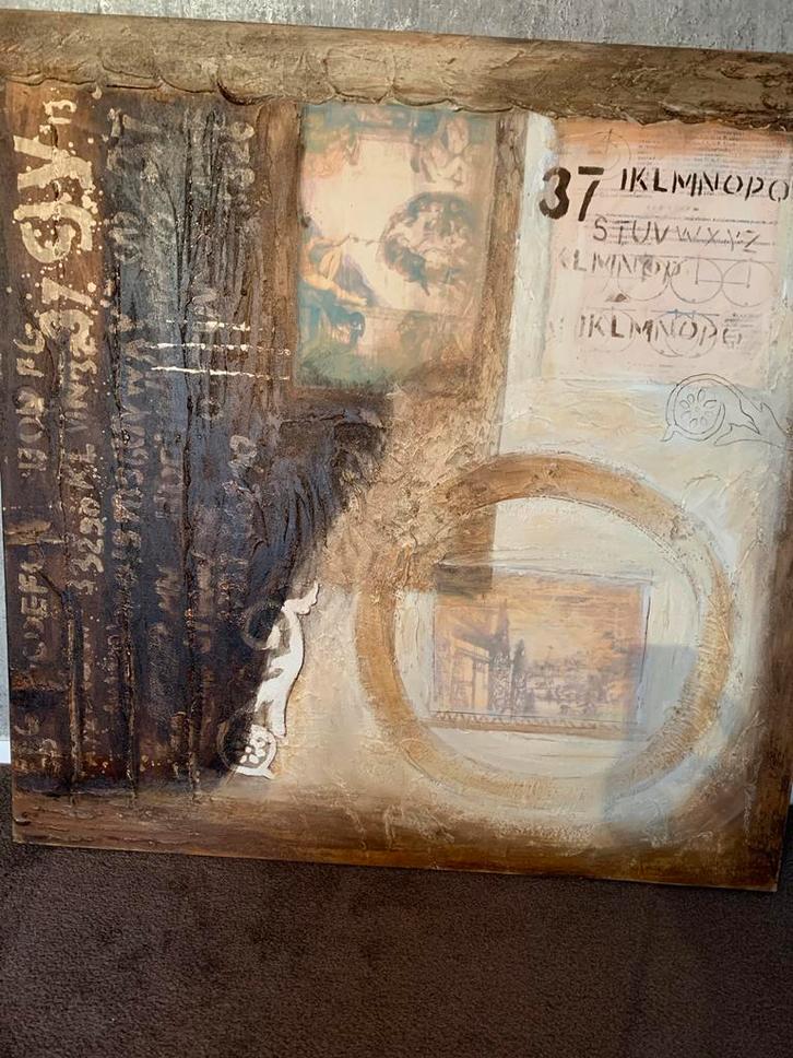 Cobra Art met certificaat Abstract Schilderij 120 x 120, Antiek en Kunst, Kunst | Schilderijen | Klassiek, Ophalen