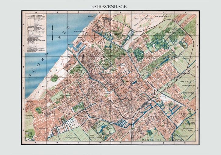 Grote landkaart plattegrond van Den Haag uit ~ 1935, Boeken, Atlassen en Landkaarten, Zo goed als nieuw, Landkaart, Wereld, 1800 tot 2000