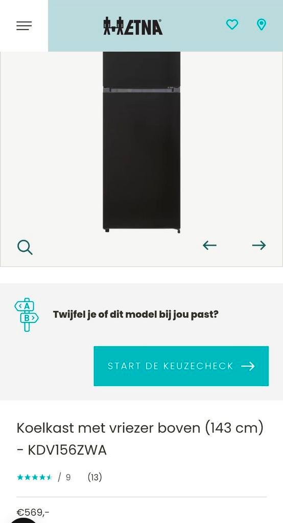 Etna Koelkast met vriezer KDV156ZWA - Zeer Goed!, Witgoed en Apparatuur, Koelkasten en IJskasten, Zo goed als nieuw, Met vriesvak