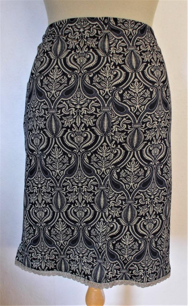 Mooi donkerblauw/bruin stretch batik look print rokje! M, Kleding | Dames, Rokken, Zo goed als nieuw, Maat 38/40 (M), Blauw, Knielengte