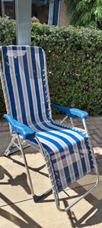 Crespo Relaxstoel - Blauw/Grijs Gestreepte Bekleding, Ophalen, Gebruikt, Campingstoel