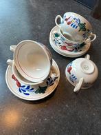 Soepkommen op schotels, Boerenbont, als nieuw!, Huis en Inrichting, Keuken | Servies, Ophalen of Verzenden, Zo goed als nieuw