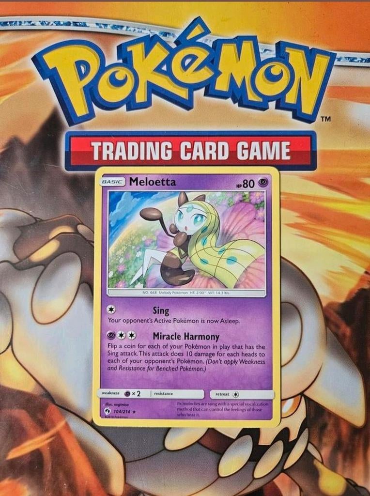 Meloetta 104/214 Sun&Moon Lost thunder pokemon kaart rare nm, Ophalen of Verzenden, Zo goed als nieuw, Losse kaart