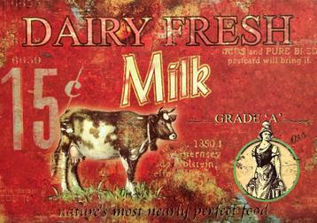 Emaille reclamebord Dairy Fresh Milk beschikbaar voor biedingen