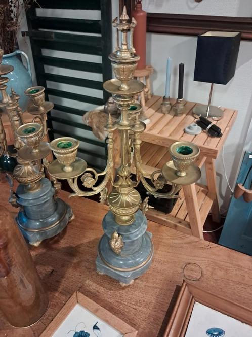 Antieke Bronzen Kandelaars met Marmeren Voet, Antiek en Kunst, Antiek | Kandelaars, Koper of Brons, Ophalen
