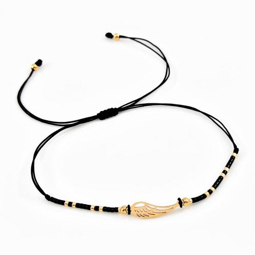 Touw Armband Enkelbandje Kristallen Kralen Engelenvleugel, Sieraden, Tassen en Uiterlijk, Armbanden, Nieuw, Staal, Goud, Met bedels of kralen