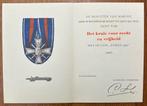 Oorkonde Kruis voor Recht en Vrijheid - Marine - Korea, Nederland, Ophalen of Verzenden, Marine, Lintje, Medaille of Wings