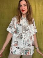Vintage blouse - Jaren 90 / 90’s - print - patroon-42/XL, Wit, Hgv, Maat 42/44 (L), Ophalen of Verzenden
