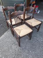 4 Eiken Eethoek Stoelen, Huis en Inrichting, Stoelen, Ophalen, Riet of Rotan, Gebruikt, Bruin
