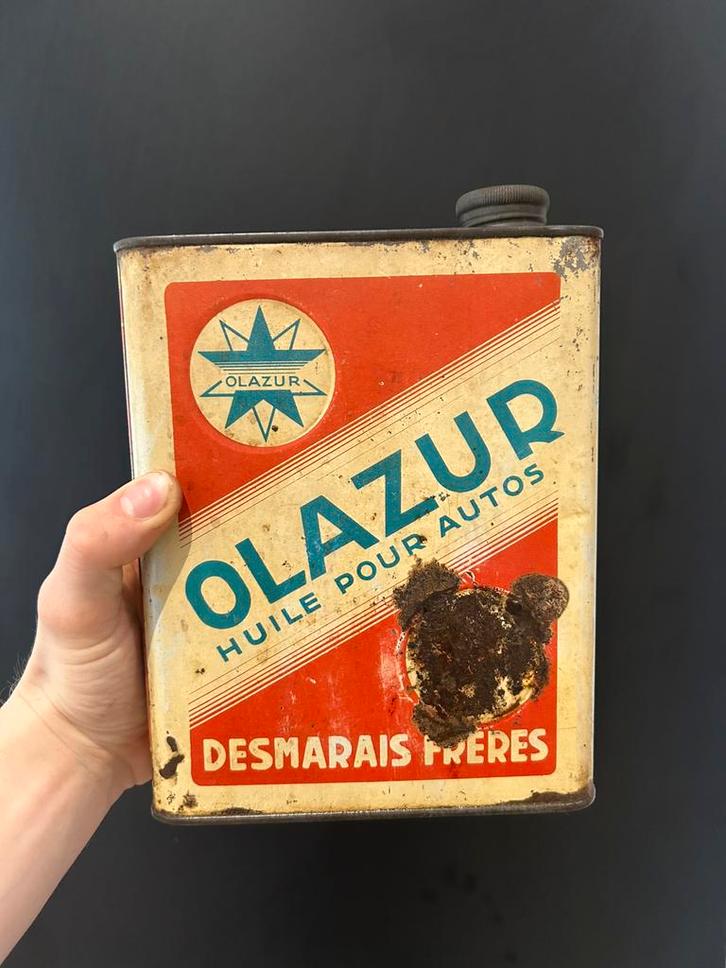 Olie blik olieblik oil can vintage olazur azur, Verzamelen, Blikken, Zo goed als nieuw, Overige, Ophalen of Verzenden