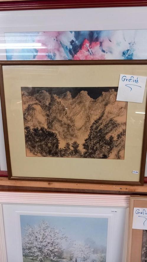 Grafiek Berglandschap Ingelijst, Antiek en Kunst, Kunst | Tekeningen en Foto's, Ophalen