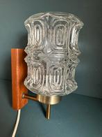 Vintage Wandlamp Teak Messing Kristal, Ophalen of Verzenden, Zo goed als nieuw, Glas