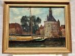 Olieverf schilderij Hoorn haven met Hoofdtoren etc. ca. 1900, Verzenden