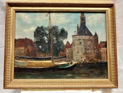 Olieverf schilderij Hoorn haven met Hoofdtoren etc. ca. 1900, Antiek en Kunst, Kunst | Schilderijen | Klassiek, Verzenden