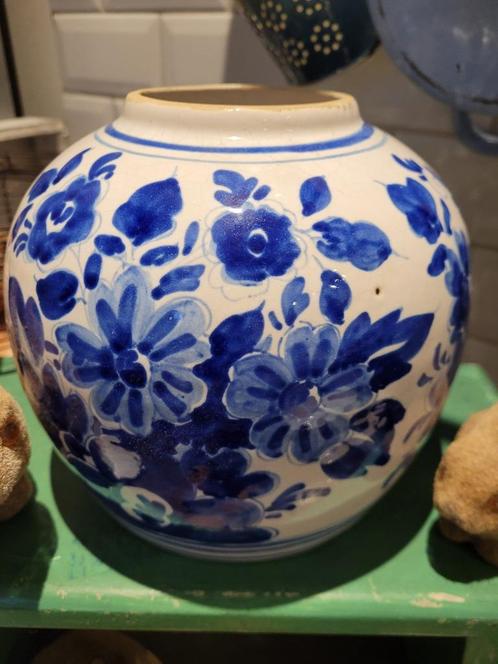 Antieke bolle buik vaas Oud Delft blauw, Antiek en Kunst, Curiosa en Brocante, Ophalen of Verzenden