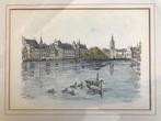 Jos van Dijk - Den Haag Hofvijver ets met lijst, Antiek en Kunst, Kunst | Etsen en Gravures, Ophalen