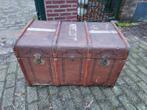 Antieke 19e eeuwse hutkoffer canvas met platte deksel., Ophalen