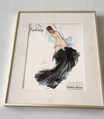  ingelijste Franse mid century advertentie, poster lingerie beschikbaar voor biedingen