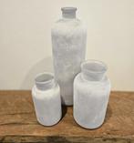 Glazen vazenset 3-delig grijs/blauw, Ophalen of Verzenden, Glas, Minder dan 50 cm