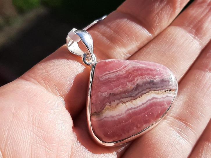 Vanoli 925 zilveren kettinghanger met rhodochrosiet, Sieraden, Tassen en Uiterlijk, Kettinghangers, Nieuw, Zilver, Roze, Met edelsteen