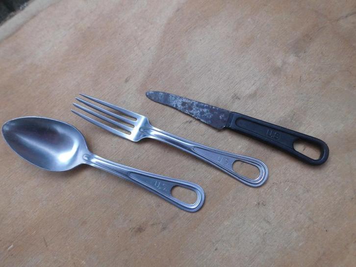= Amerikaanse Bestek Set Utensils Lepel, Vork & Mes US =, Verzamelen, Militaria | Tweede Wereldoorlog, Amerika, Ophalen of Verzenden